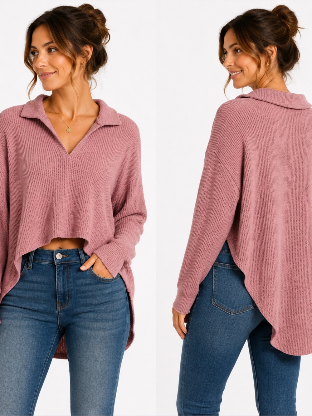 Urban Outfitters Out From Under Pink Waffle Knit Pullover Cosima Cozy Sweater